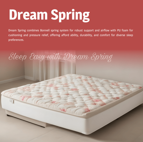 An image of a spring mattress with the phrase "Dream Spring" artistically integrated into the design.