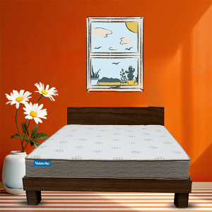 A wooden-framed mattress showcasing a sturdy design, emphasizing comfort and support for restful sleep.