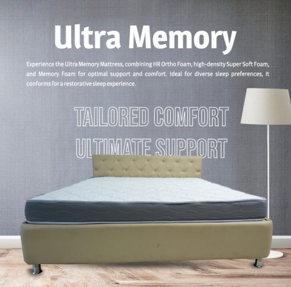 A mattress showcasing the phrase "Ultra Memory" printed on it, highlighting its comfort and support features.