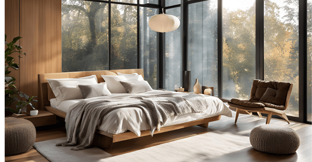 A wooden mattress with a sturdy wooden frame, showcasing a natural and rustic design for a cozy sleeping experience.